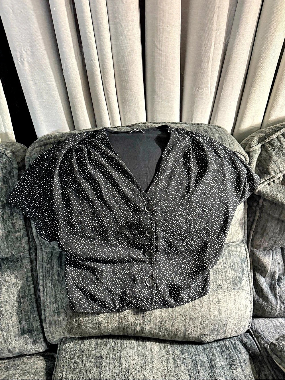 Polka Dot Button Front Top in Black & White Like New